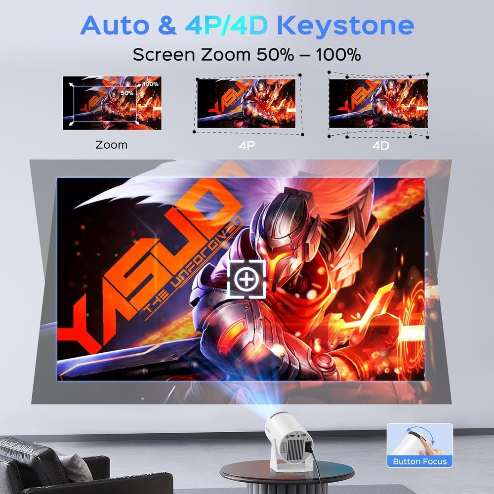 Mentech Mini Projector with WiFi & Bluetooth, up to 150" Screen, Apps, White