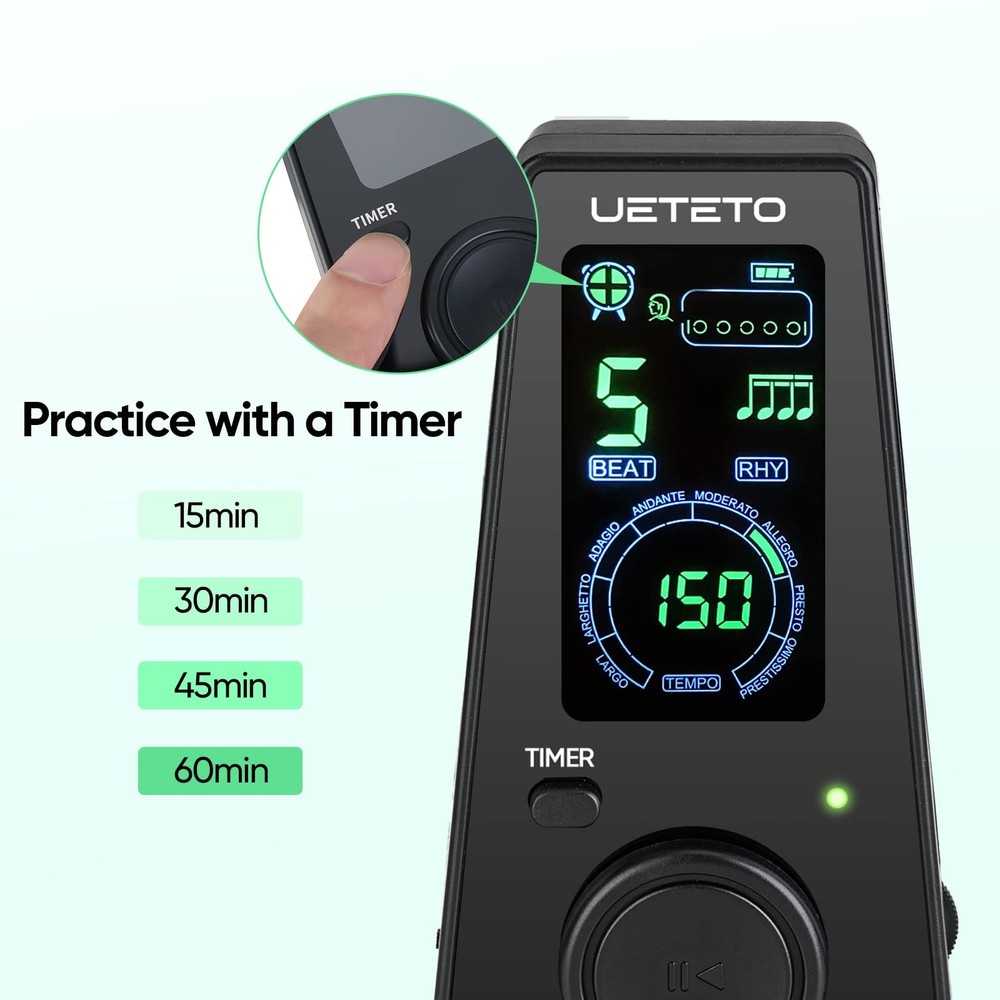 Ueteto Digital Metronome with Timer and Volume Control for Musicians