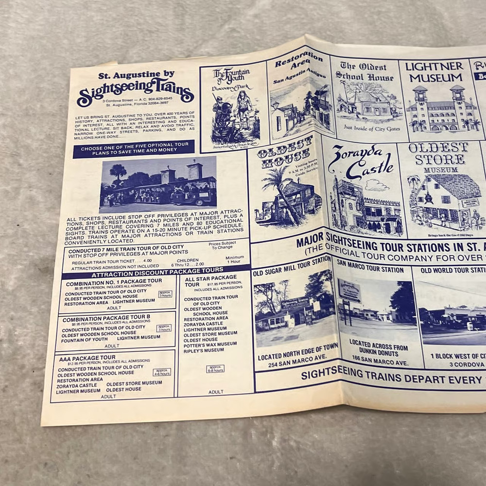 St Augustine Florida Sightseeing Train Advertisement and Map Vintage U