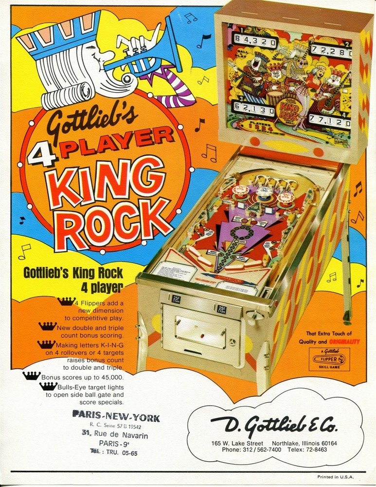 King Rock Gottlieb Pinball Flyer / Brochure / Ad