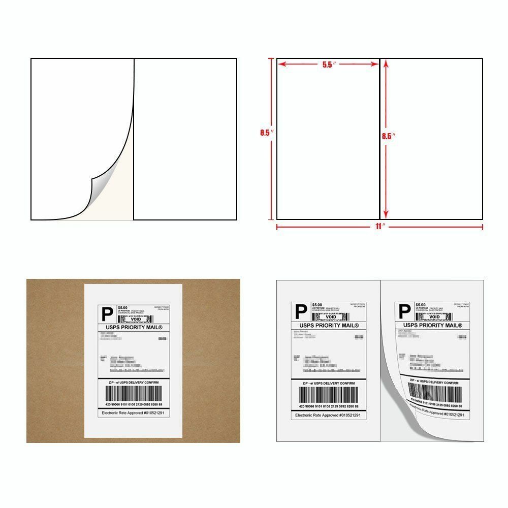 200 Half Sheet Shipping Mail Labels 8.5x5.5 Self Adhesive For Laser printer
