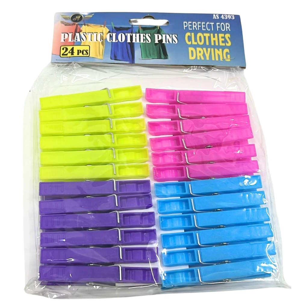Coloured Plastic Clothes Pins: 24 Pack