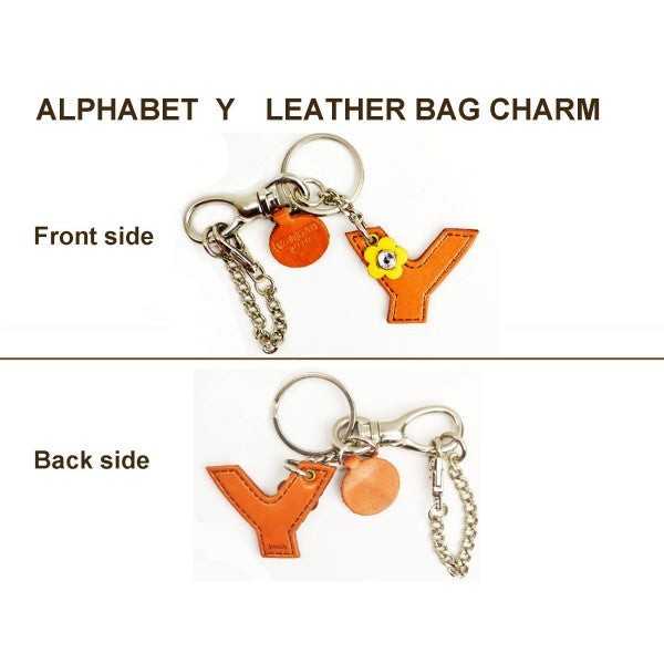 Initial "Y" Leather Keychain Bag Charm
