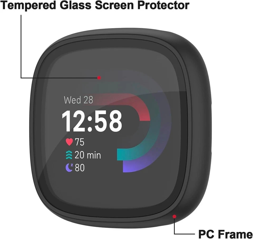 Meliya 4-Pack Screen Protector Tempered Glass Case for Fitbit Sense 2 / Versa...