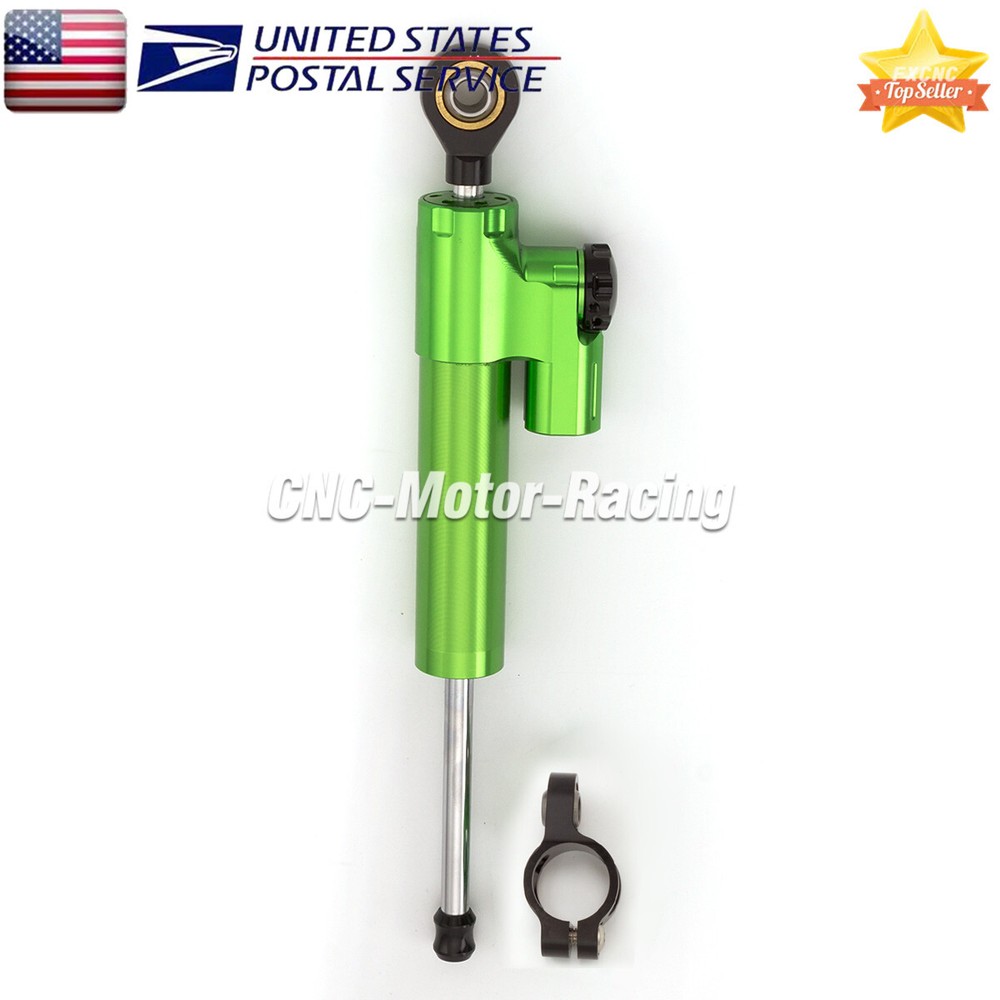 Green+Black Adjustable Steering Damper Stabilizer Linear Shock 255mm Motorcycle
