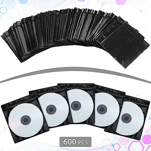 600 Pcs Cd DVD Sleeves Disc Storage Cases Pack Double Sided Refill Black
