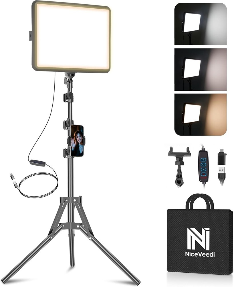 Professional 73" LED Video Light Kit with Dimmable Brightness & Phone Holder