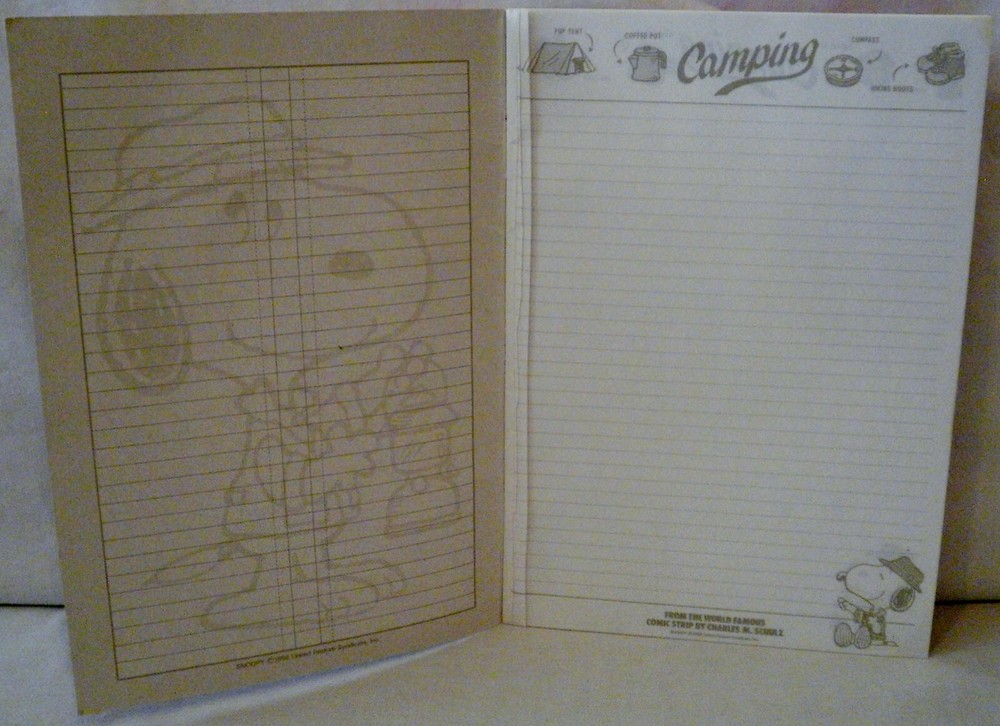Hallmark Peanuts Camping Lined Stationery Booklet + Extra Sheets & Holder