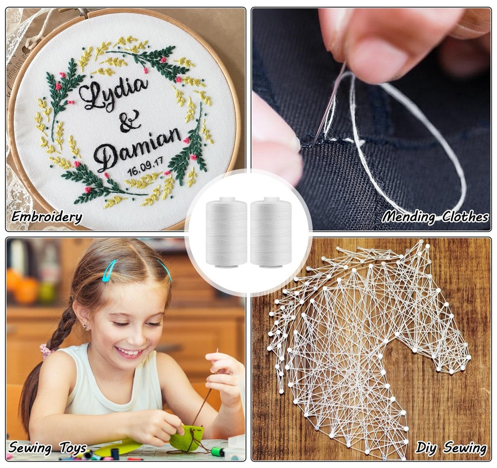 Sewing Thread - 1000 Yard White Polyester Thread for Hand Quilting and Sewing...