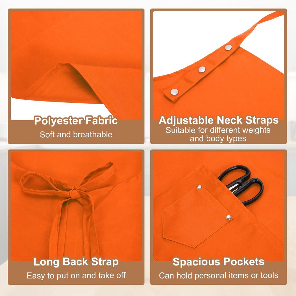 Kitchen Cooking Aprons, Adjustable Neck Strap Apron with Pocket, Orange