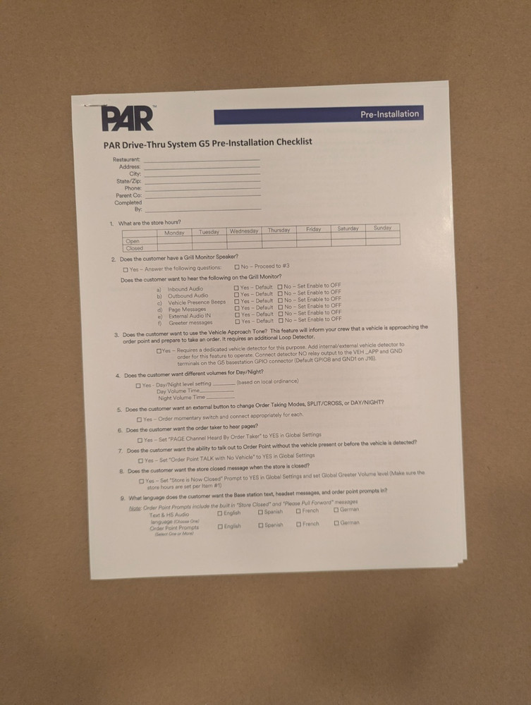 PAR G5 B1 Drive Thru Intercom System. (Does Not Include Vehicle Detector Board)