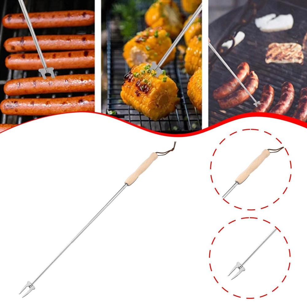 Roasting Fork Chicken Wing Skewer Extendable Long Heavy Duty for Fire Pit
