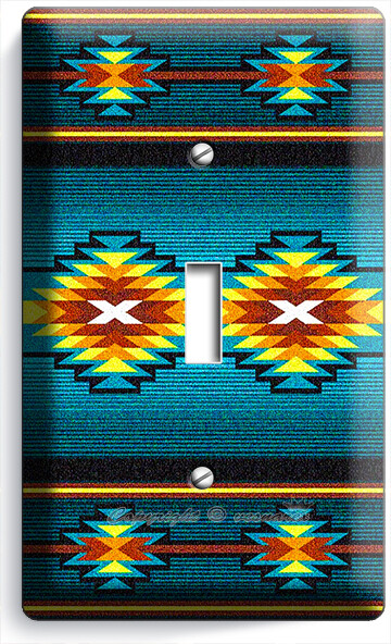 LATIN SOUTHWESTERN BLUE BLANKET PATTERN LIGHT SWITCH OUTLET WALL PLATE ART DECOR