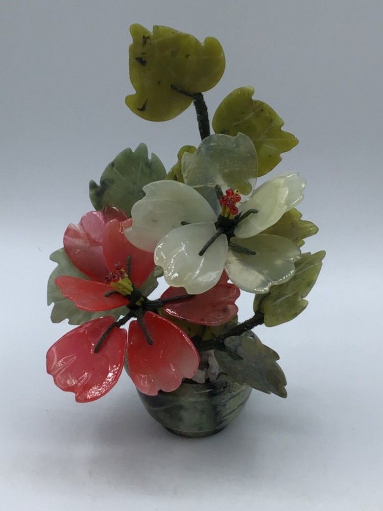 Vintage Chinese Jade Tree Blossom with Marble Base 7"