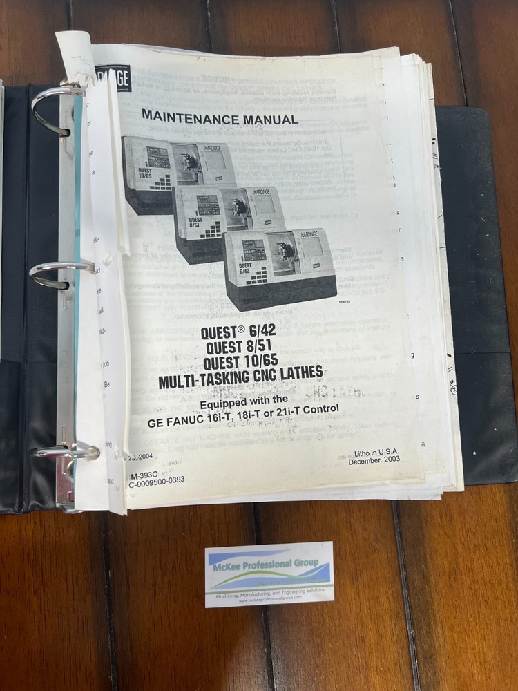 Hardinge Maintenance Manual M-393C