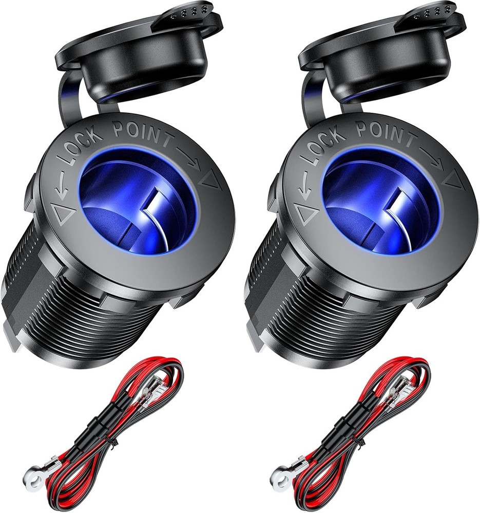 Durable Blue LED 12V Cigarette Lighter Socket 2 Pack - Waterproof & Eco-Friendly