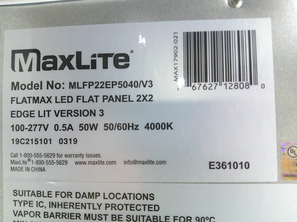 MaxLite 14100231 Fixture FLATMAX LED FLAT PANEL 2X2 EDGE LIT Version 3 4000K