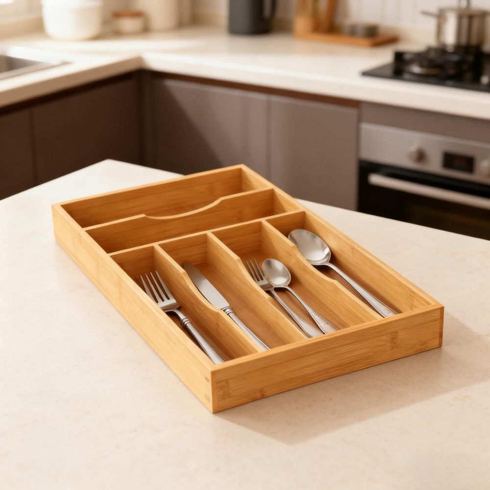 Bayting Bamboo Silverware Organizer, Kitchen Drawer Medium,