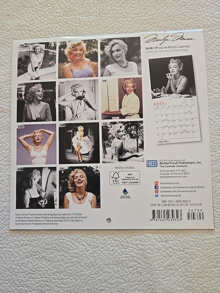 Browntrout, Marilyn Monroe 2016 Mini Wall Calendar