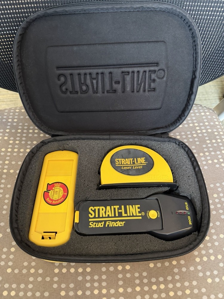 Strait Line 3 Piece Laser System Level and Stud Finder w/case Tested