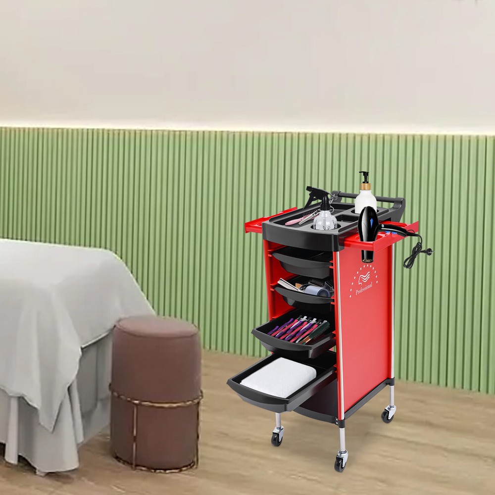 Salon Trolley, with Handle and Lockable Rolling Wheels, Green 6-Tier Drawer-Type