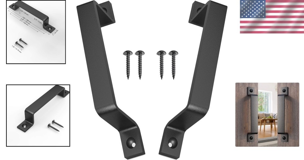 8" Black Iron Pulls for Gates, Sheds - 2 Pack