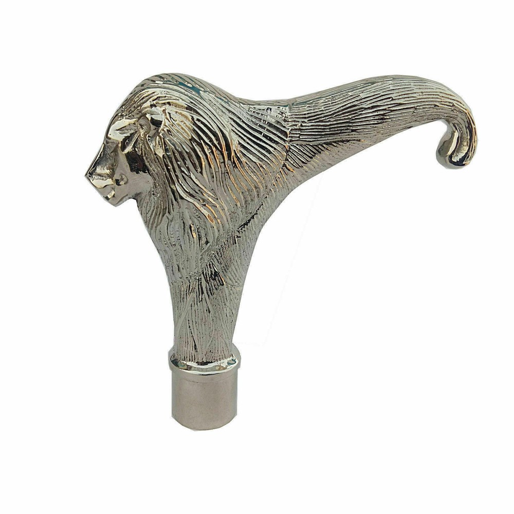 Antique Solid Designer Silver Brass Lion Head Handle for Walking Cane Stick Gift