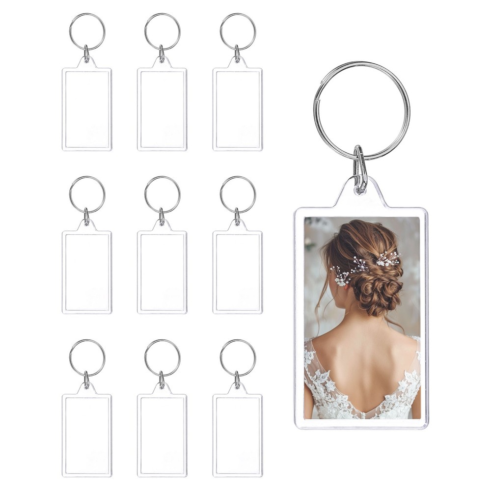 10 Pcs Photo Frame Keyring, 1.3 x 2 Inch Rectangular Photo Keychains
