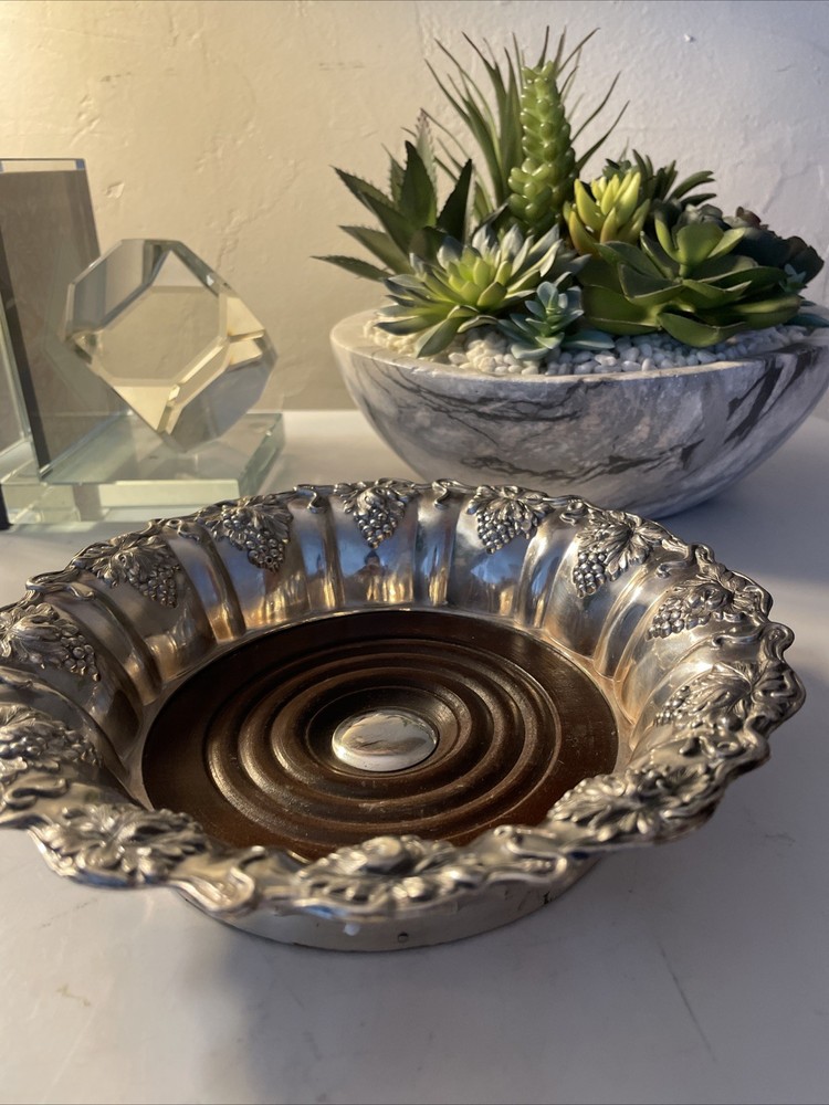 Antique Silver Plated Grapevine Wine Bottle Coaster