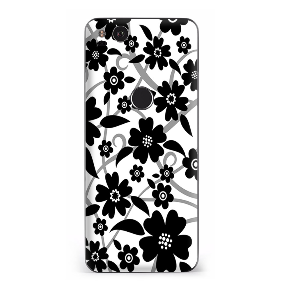 Google Pixel 2 Skins Decal Wrap Black white Flower Print