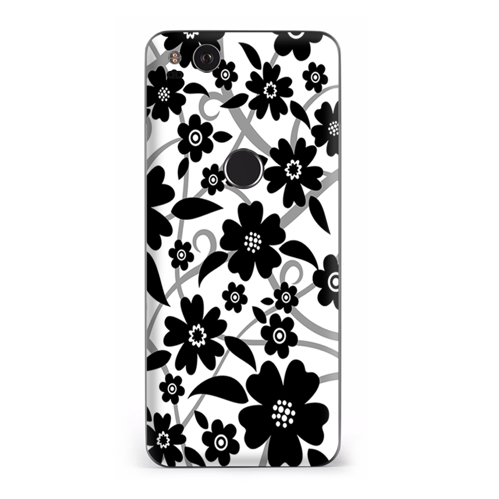 Google Pixel 2 Skins Decal Wrap Black white Flower Print