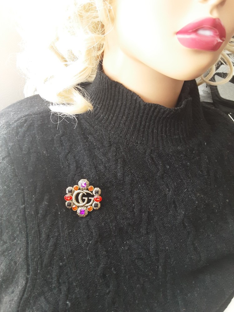 Vtg Cucci brooch pin bronze & colored