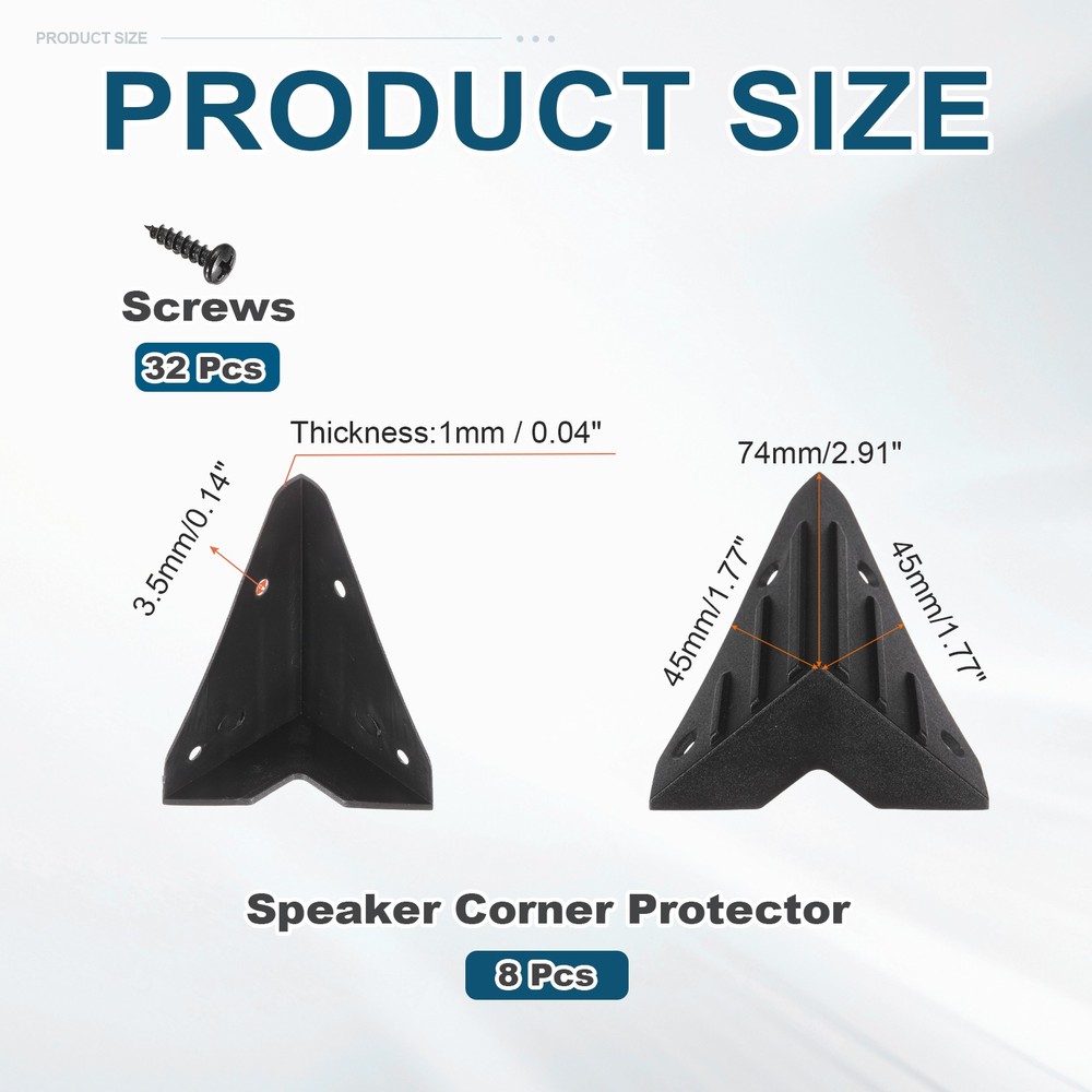 8 Pcs Speaker Corners Protector 45x45x74mm Plastic Edge with 32 Pcs Screw