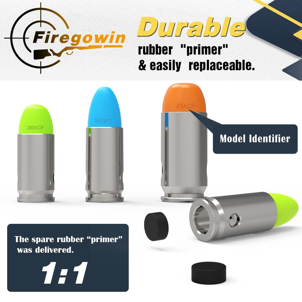 FIREGOWIN Multi-Caliber Snap Caps Training Kit-9mm Blue 10 Pcs,.45 ACP Orange 5