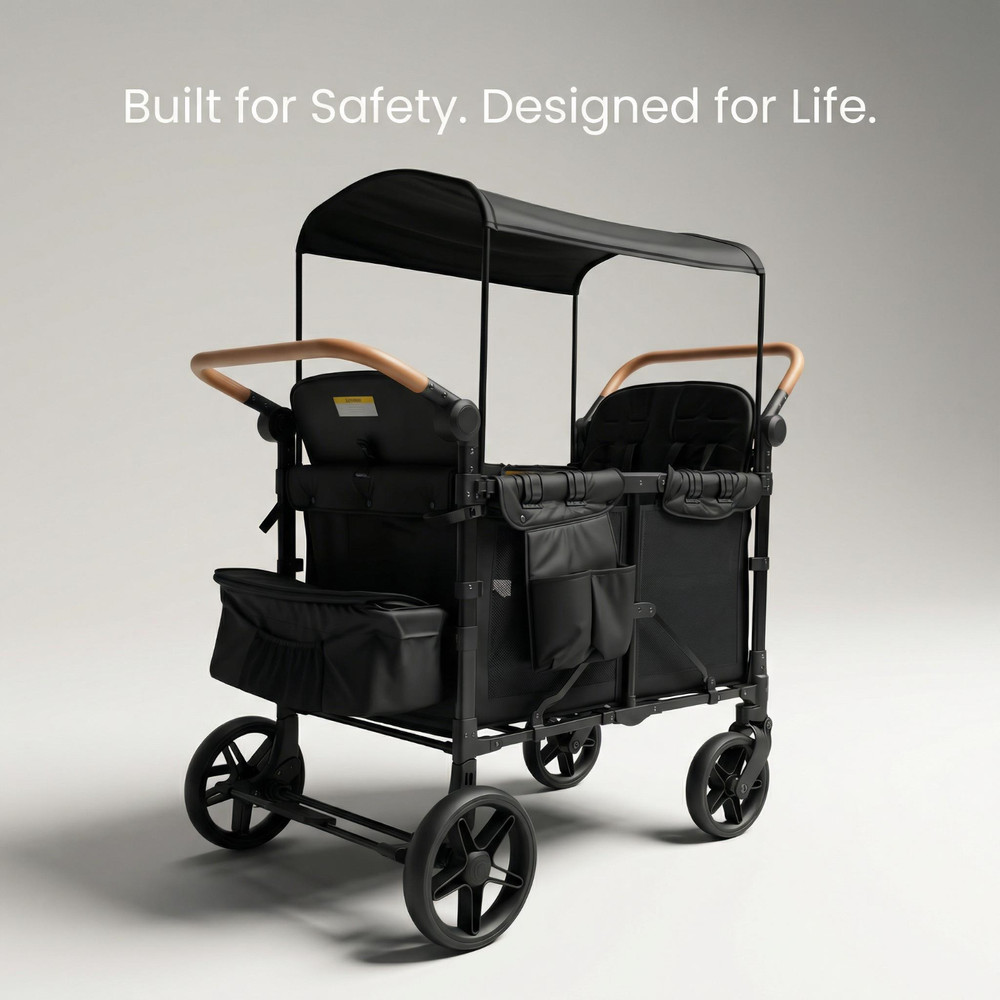 Foldable Collapsible Wagon Stroller w/Seats Featuring Safety Harnesses