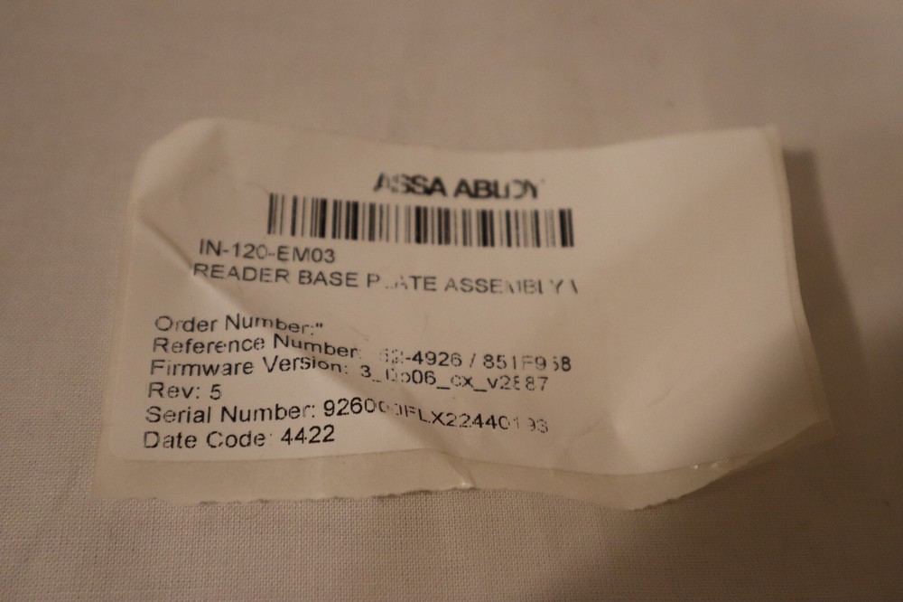 assa abloy in-120-em03 reader base plate assembly NEW