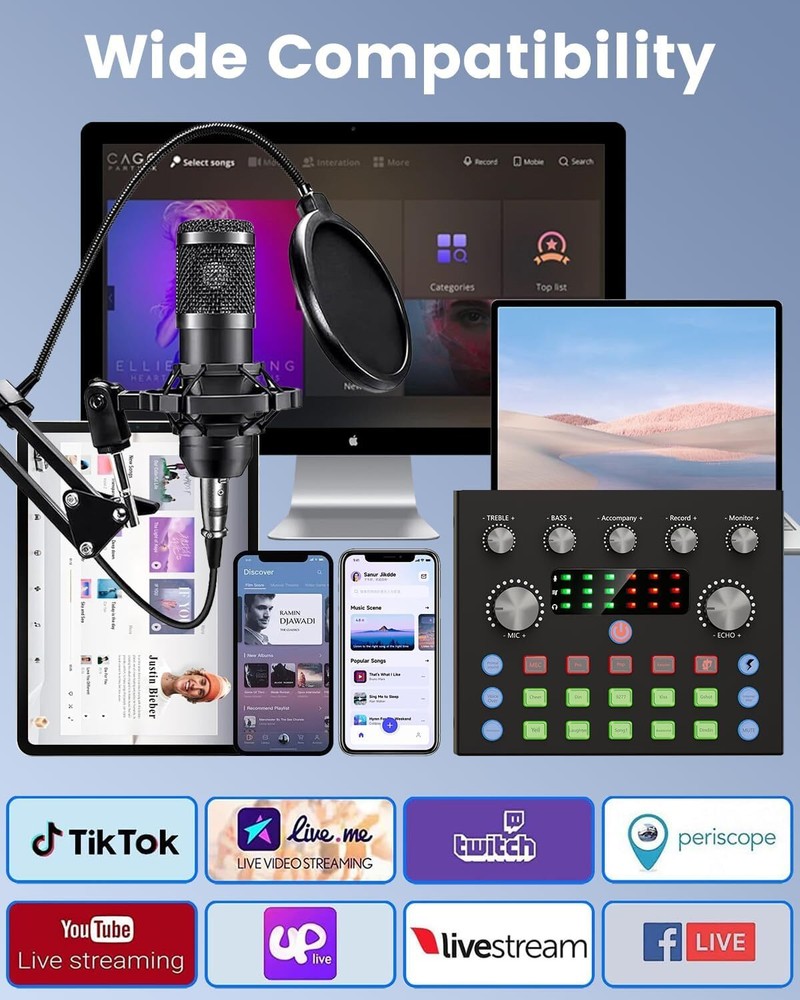 Podcast Equipment Bundle for 2, All-in-One Audio Interface with Studio Condenser