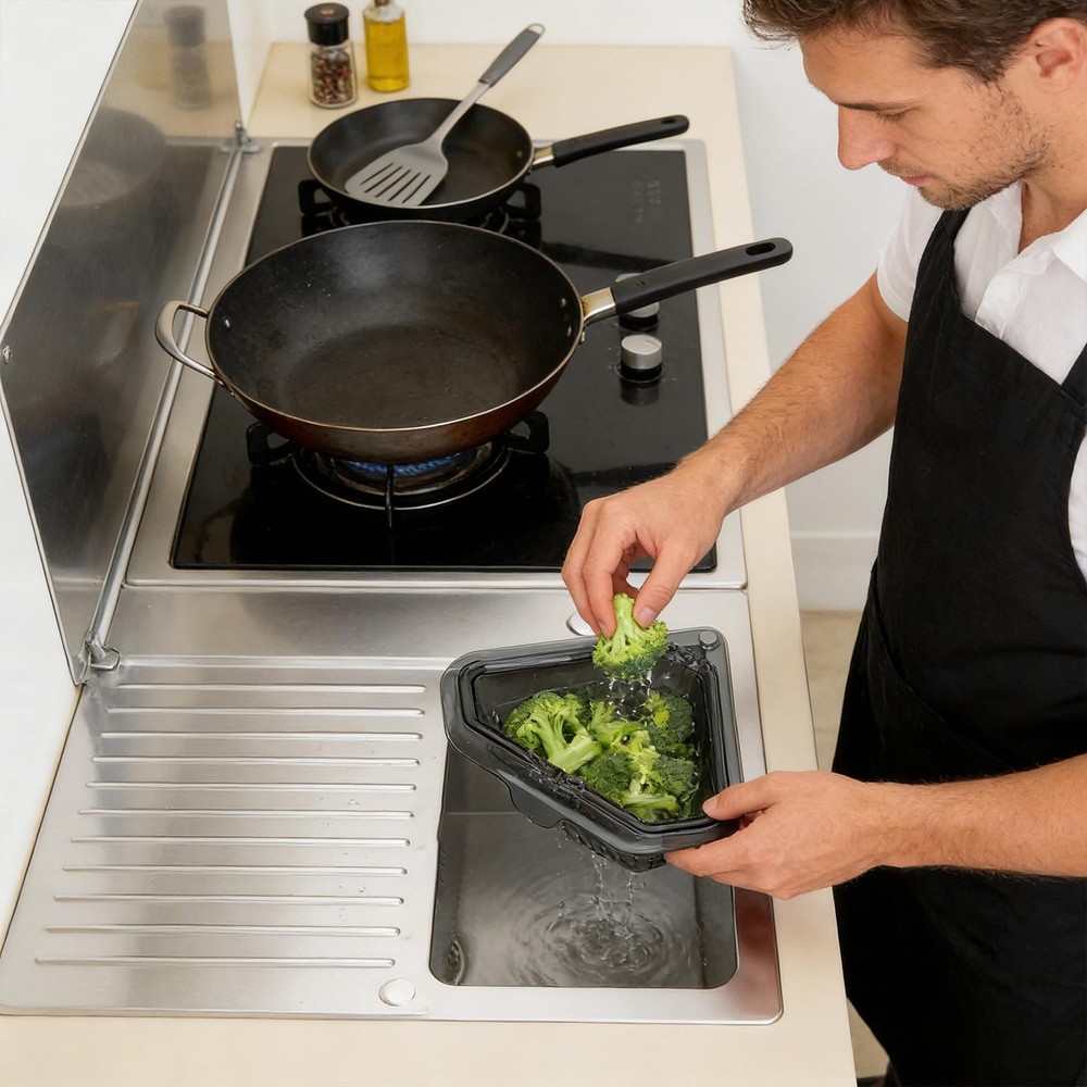 Corner Sink Strainer Magnetic Suction Storage Rack Triangle Drying Kitchen