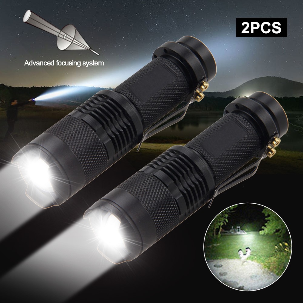 2X Mini LED Flashlight Camping Light Zoomable 3-Mode Torch Astronomy Night Lamp