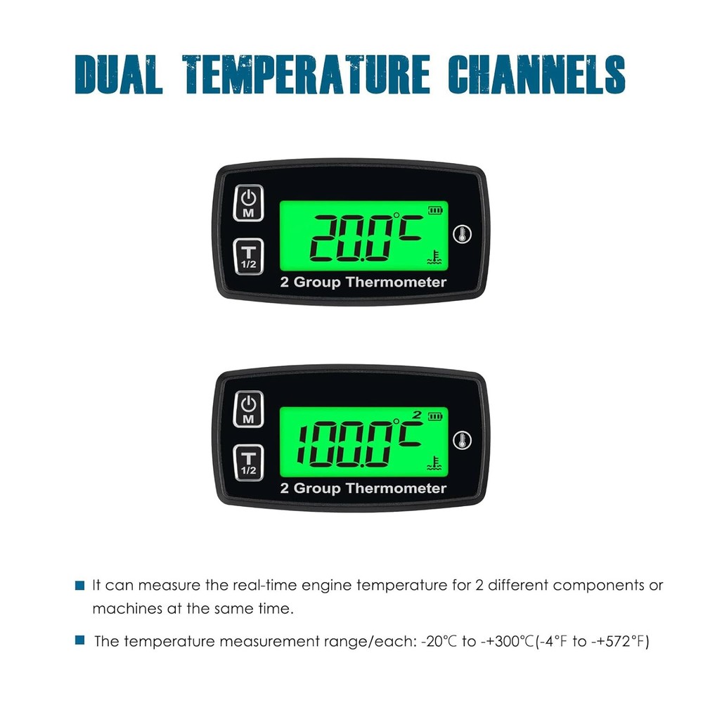 Digital Engine Temp Gauge Dual Temperature Record,Backlight User Shutdown