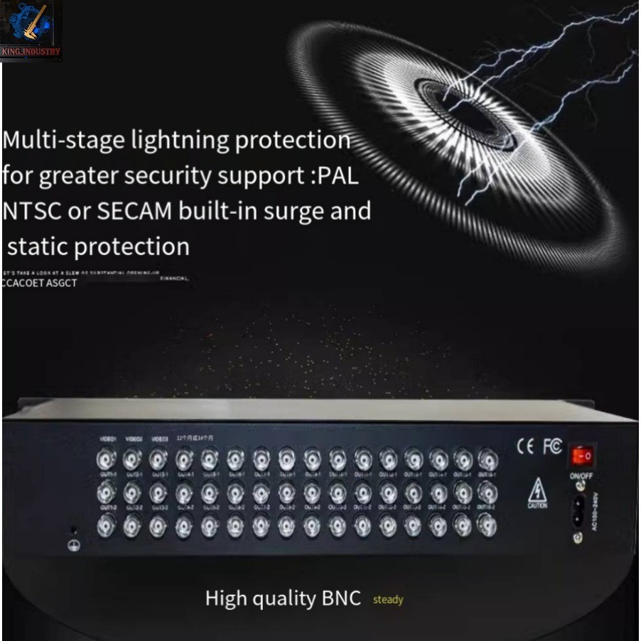 Rack-mounted 16-input 32-output video distributor BNC with 1 input and 2 outputs