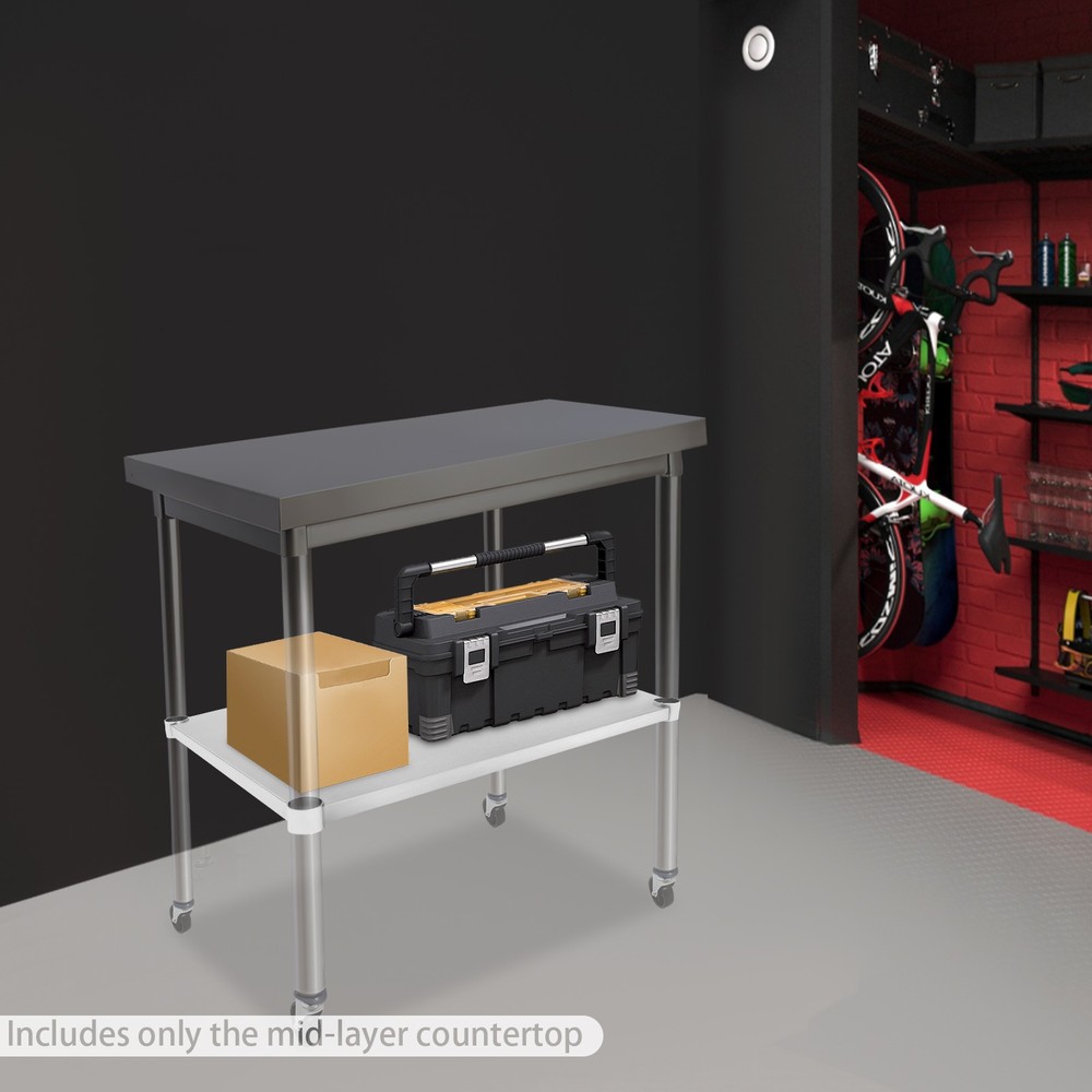 Under Shelf for Work Tables Stainless Steel Adjustable Lower Stand Multiuse Rack