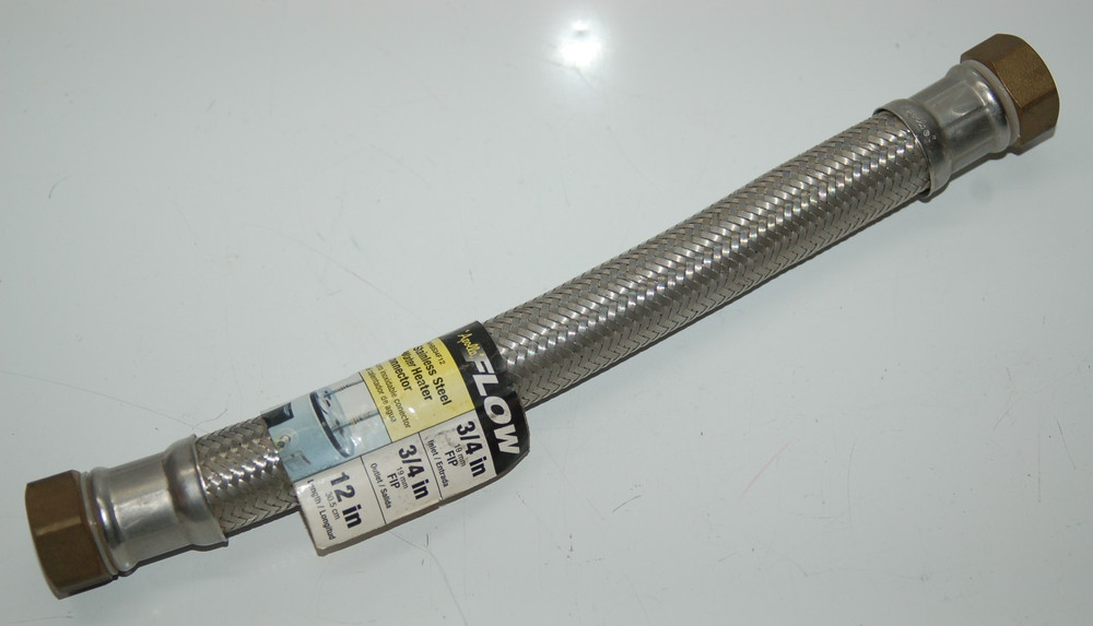 Apollo FLOW Stainless Steel Water Heater Connector 3/4" to 3/4" FIP 12" Long