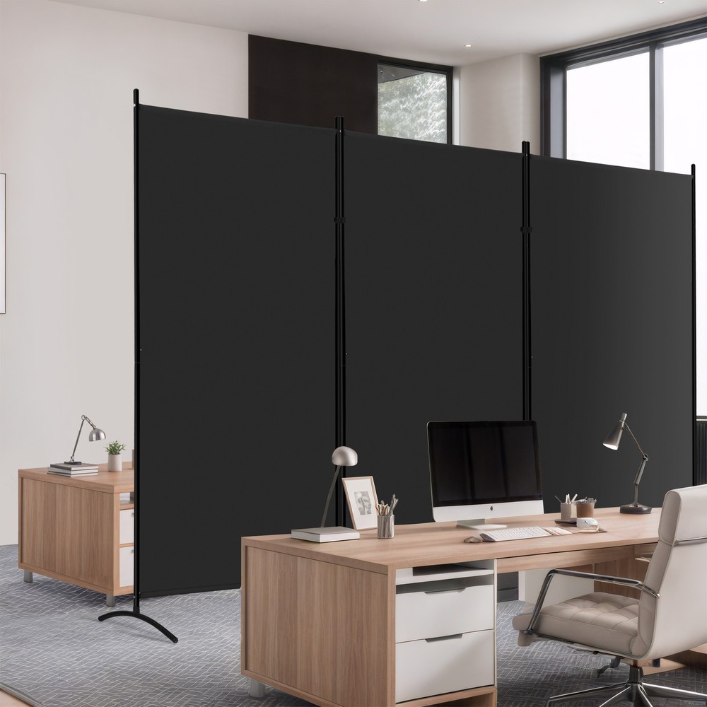 3 Panel Rolling Room Divider Folding Wall Divider for Office Restaurant Black