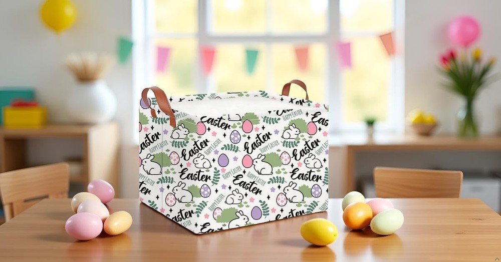 CLOCOR Rectangular Green Easter Gift Basket Empty,Waterproof Storage Basket w...