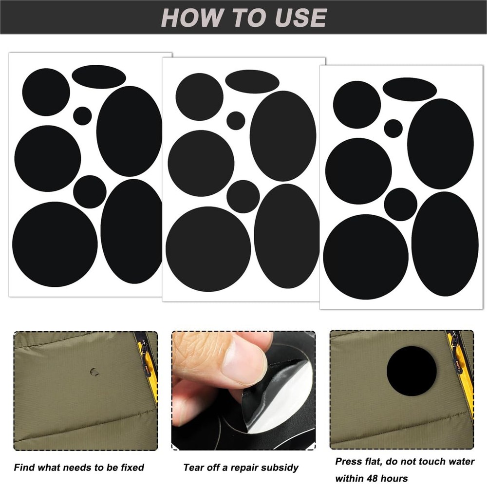 64 Pcs Puffer Down Jacket Repair Patch Kit, Nylon Fabric Black