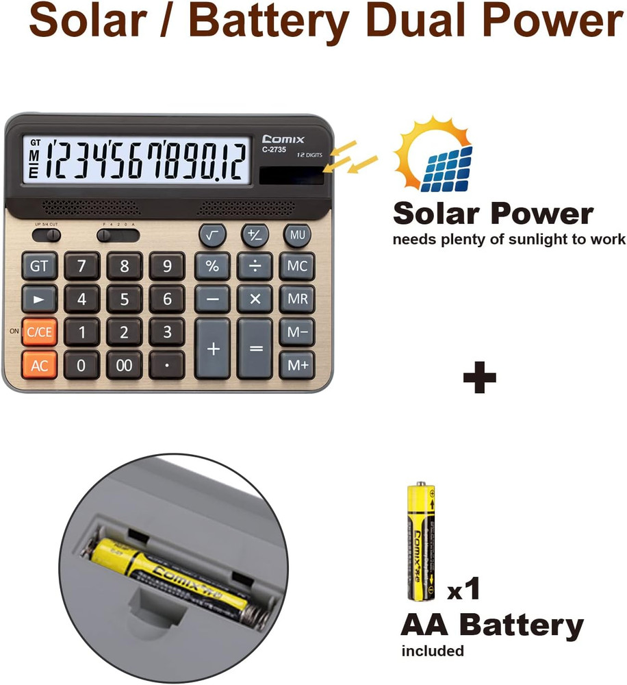 Desktop Calculator, Large Computer Keys, 12 Digits Display, Champaign Gold Color
