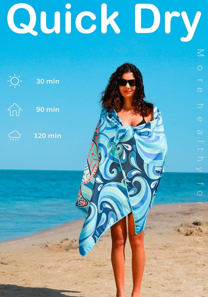 4 Pack Microfiber Lightweight Beach Towel Sand Free Quick Dry Absorbent Thin ...