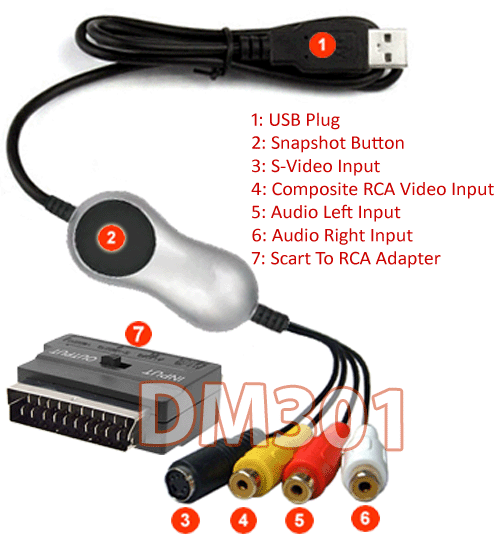 USB Video Frame Grabber W/S-Video Composite RCA Scart Input + Editing Software