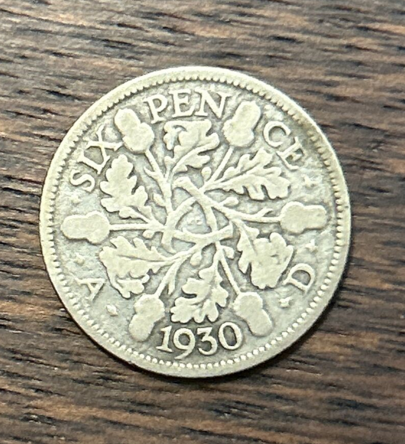 1930 Great Britain 6 Pence Silver Coin